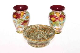 Pair small Linthorpe flower decorated vases, and,