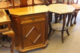 Octagonal carved two tier occasional table and oak side cabinet (2)