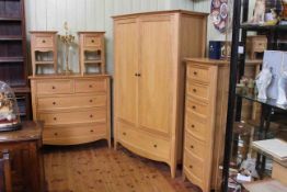 Little used Contemporary light oak five piece bedroom suite, comprising; brow front wardrobe,