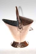 Highly polished embossed copper coal helmet with swing handle