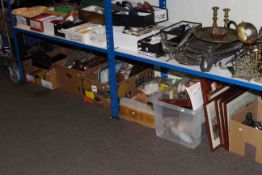 Seven boxes of china, glass, metalware, picture, costume jewellery, marbles etc.