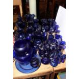 Collection of mostly Victorian blue glass ware