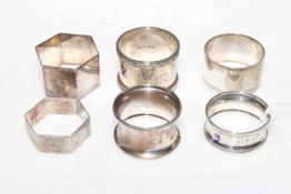 Six silver napkin rings