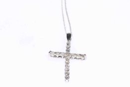 Platinum and diamond cross pendant on 18 carat gold chain