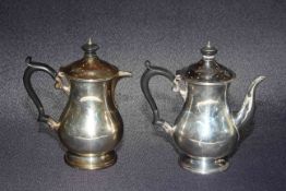 Silver coffee pot and milk of baluster form,