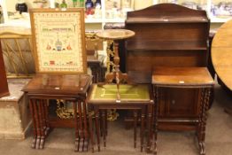 Mahogany bookcase, three nests of tables, gilt framed wall mirror,