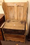 Pine high back box set hall chair and oak slope top bible box