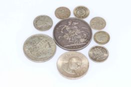 Coins including 1891 Crown