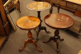 Victorian walnut tripod occasional table and two modern mahogany tripod tables