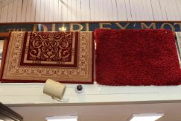 Red and beige ground wool rug and deep pile red ground rug