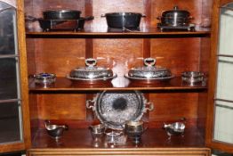 Collection of good silver plate including entree dishes, muffin dish, cruet, milk jugs,
