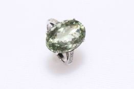 18 carat gold, green amethyst and diamond ring,
