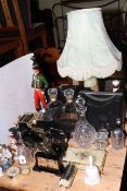 Vintage Cine camera and Yashica projector, Irish Mist and Beam novelty decanters, glassware,