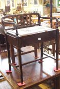 Edwardian inlaid mahogany piano stool with tapestry seat