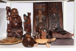 Oriental and African wood carvings including figures, busts, masks, panels,