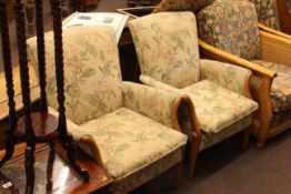Pair of Parker Knoll show wood and floral upholstered occasional chairs