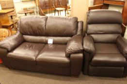 Lazyboy brown leather reclining chair and Italsofa two seater settee