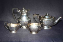 Silver four piece tea set of oval octagonal form, Sheffield 1937,