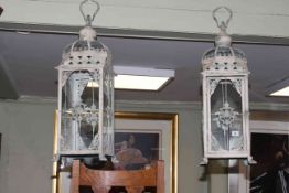 Pair of ornate gilt metal and glazed hall candle lanterns