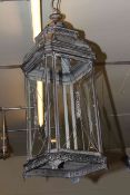 Large metal and glazed hall candle lantern