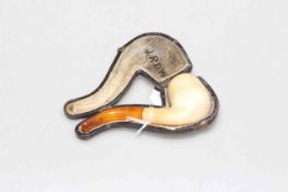 Cased meerschaum and amber pipe