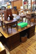 Victorian mahogany leather inset partners desk having eight drawers to front and back together with