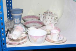 Wileman tea service, Shelley cup and saucer, Wedgwood vase, Sadler teapot,