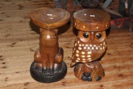 Pair of carved wood jardiniere stands in the form of owl and frog