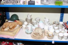 Five part tea services, linen,