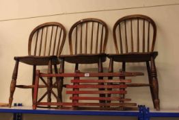 Set of three turned leg kitchen chairs and vintage sledge