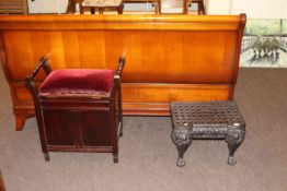 Cast metal paw foot stool and mahogany box piano stool