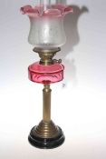 Victorian brass and ruby reservoir oil lamp