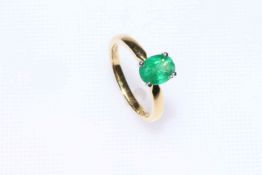 18 carat gold single stone oval emerald ring