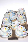 1930's Paragon twenty six piece flower painted conical form tea set