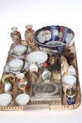 Tray lot with Oriental ceramics, scent bottles,