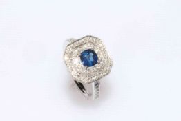 Sapphire and diamond ring in Art Deco style, ring size M,