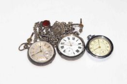 Collection of two silver pocket watches and one chrome watch