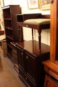 Tall modern mahogany bookcase, telephone table,