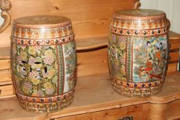 Pair ornate Chinese garden stools