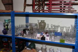 Large collection of glassware including Victorian lustres and vases, Caithness paperweights, bowls,