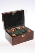 Victorian rosewood vanity box with glass bottles and lift out tray