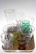 Collection of crystal and coloured glass vases,