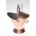 Copper swing handle coal bucket with embossed decoration