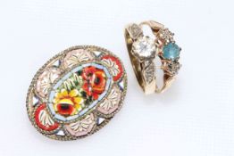 Two rings and mosaic brooch (3)