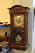 Edwardian mahogany wall clock with brass and silvered dial