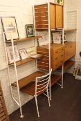 Staples Mid 20th Century Ladderux unit comprising four metal uprights, two cupboard units,