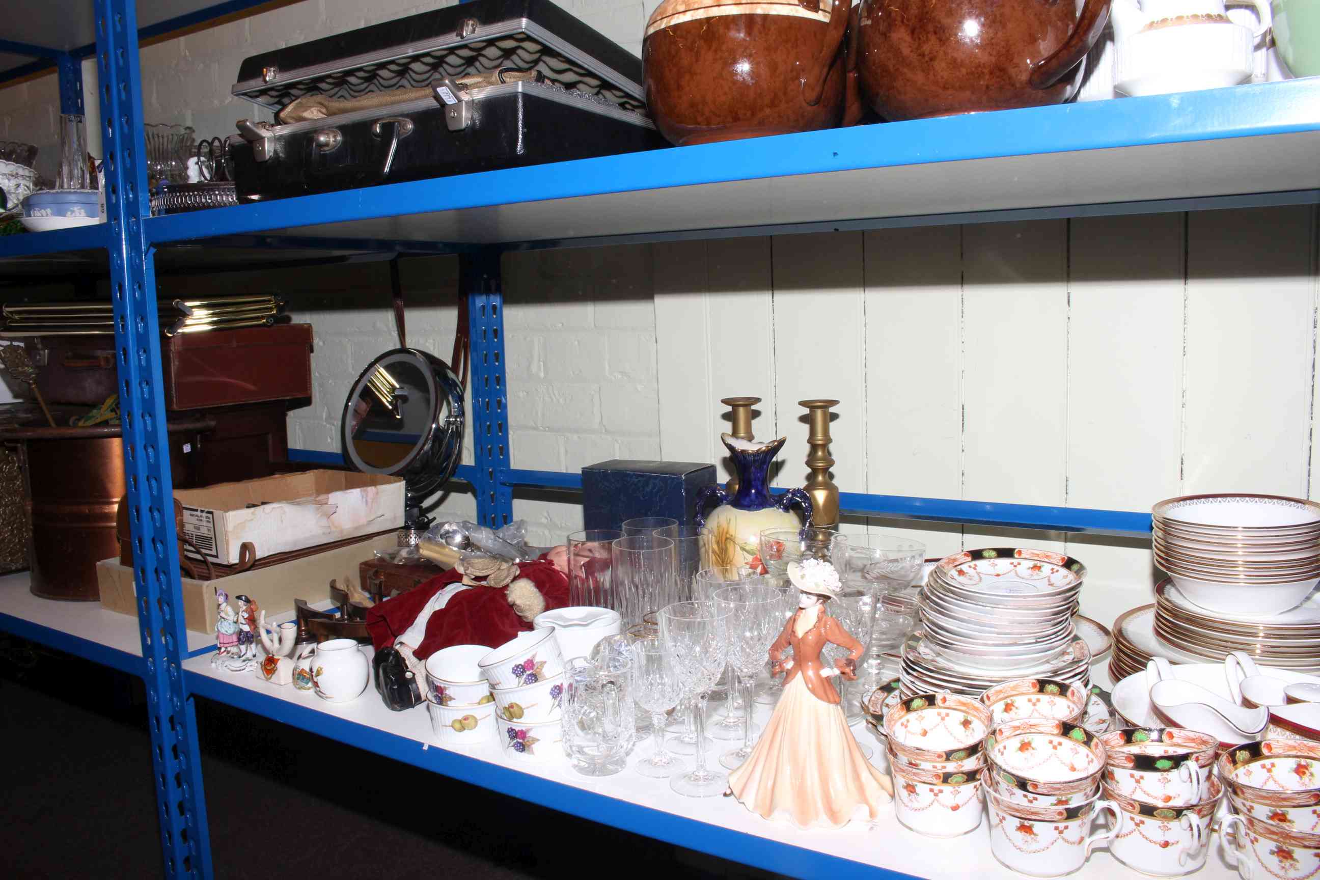 Royal Albert 'Holyrood' dinnerware, various teaware, Coalport lady, doll, glass, china, cutlery,