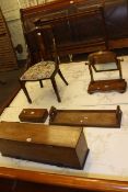 Edwardian inlaid mahogany nursing chair, towel rail, toilet mirror,