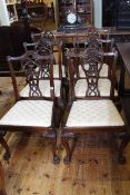 Set of six mahogany Chippendale style dining chairs on hairy paw feet