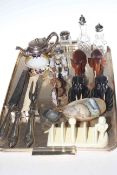 Victorian carver set, silver topped cruet bottles, ebony elephants, shells, china,